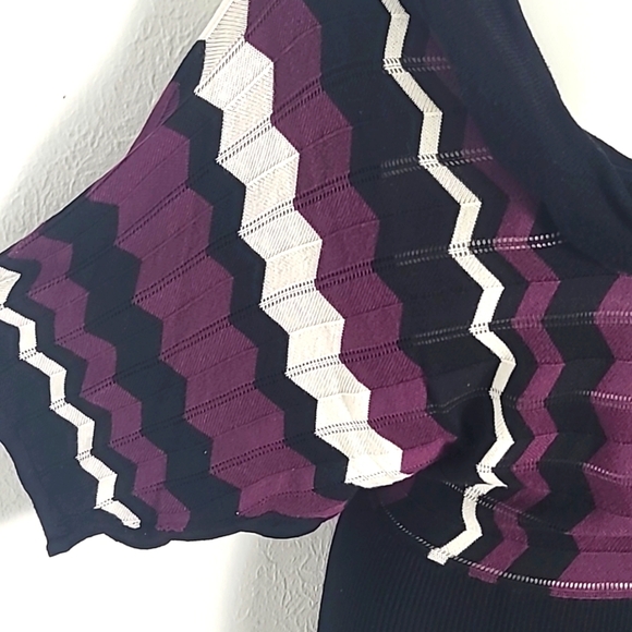 Bobbie Brooks Vintage Sweater, Black Purple & White Zigzag Lines Cowl Neck Large - Picture 4 of 7